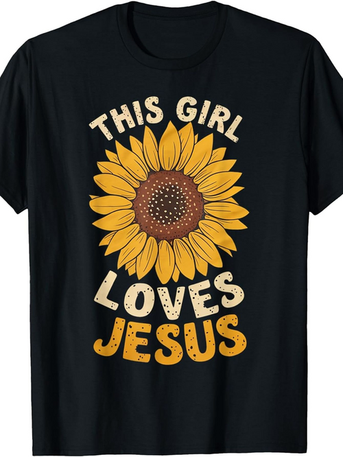 Men's Graphic T-Shirt This Girl Loves Jesus Surrounded By Bright Yellow Petals Sunflower