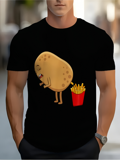 Men's Graphic T-Shirt Cute Cartoon Potato Standing Beside Crispy French Fries