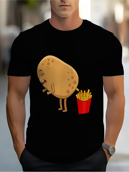Men's Graphic T-Shirt Cute Cartoon Potato Standing Beside Crispy French Fries