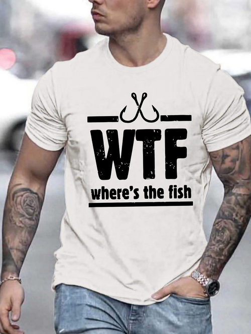 Men's Graphic T-Shirt WTF Where Is The Fish Vintage Hook Graphic Fishing Shirt