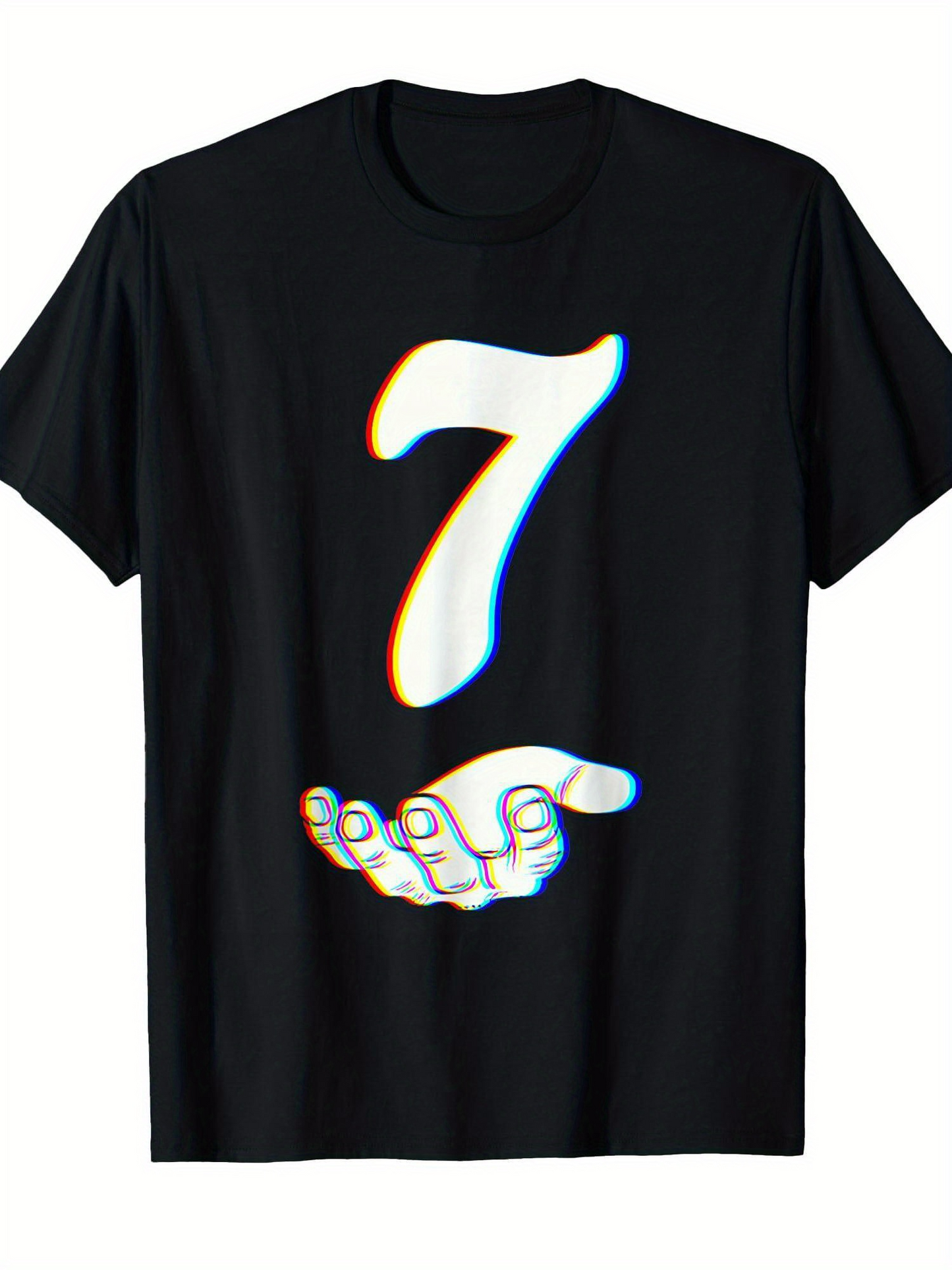 Men's Graphic T-Shirt Distorted Number Seven Above an Open Palm Hand