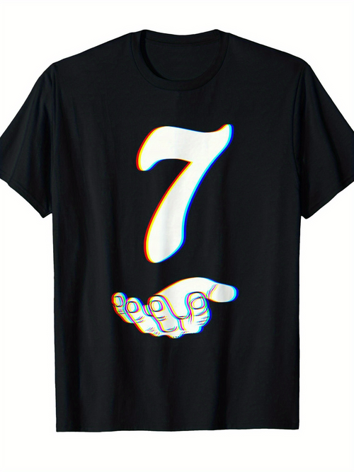 Men's Graphic T-Shirt Distorted Number Seven Above an Open Palm Hand