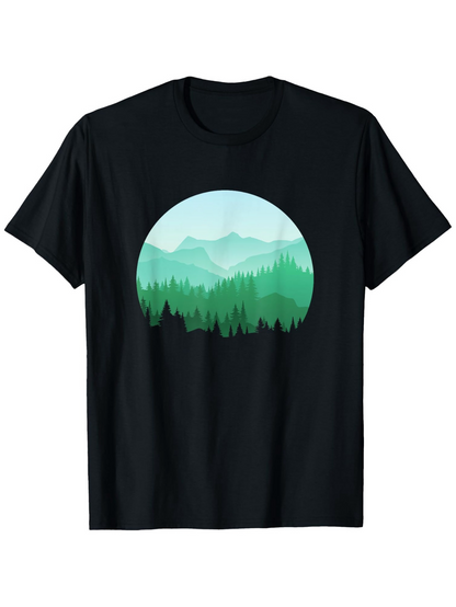 Men's Graphic T-Shirt Evergreen Pine Trees Over Rolling Blue Mountain Landscape