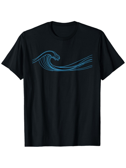Men's Graphic T-Shirt Minimal Blue Linework On Flowing Curved Ocean Surfing Wave