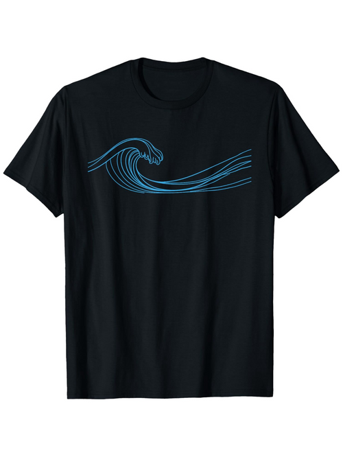 Men's Graphic T-Shirt Minimal Blue Linework On Flowing Curved Ocean Surfing Wave