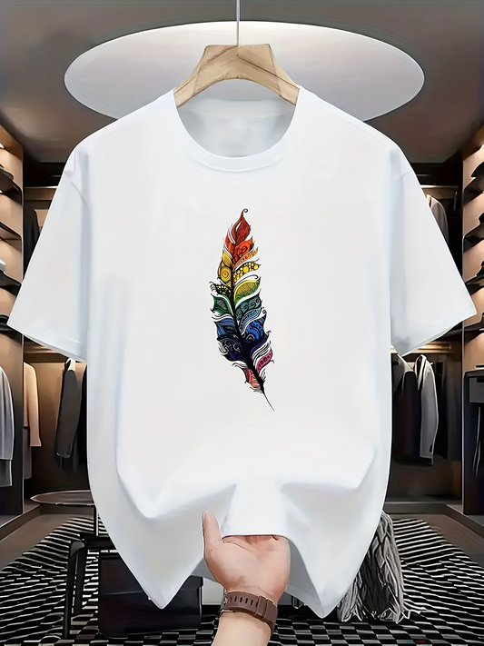 Men's Graphic T-Shirt Colorful Ink Flow And Vibrant Shades Over Feather