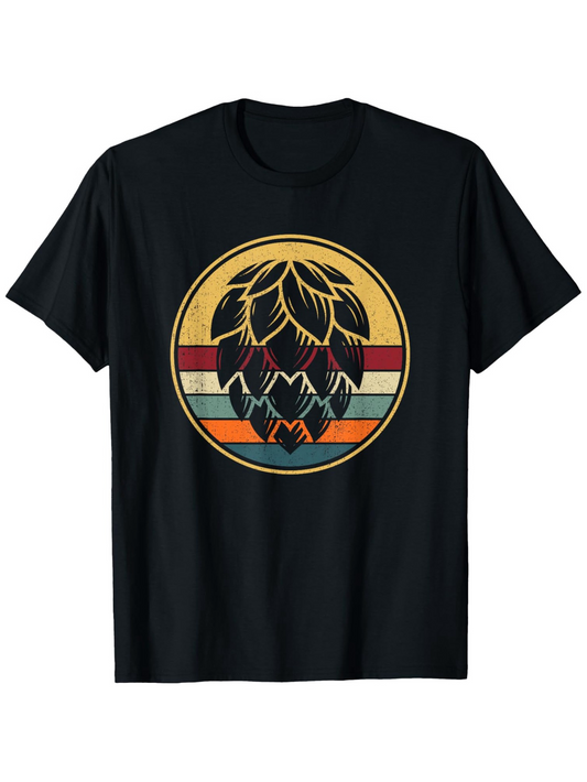 Men's Graphic T-Shirt Vintage Retro Colored Stripes With a Large Hop Plant