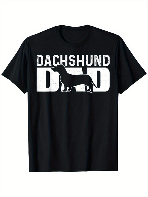 Men's Graphic T-Shirt Dachshund Dad Bold White Letters With Black Silhouette Dachshund Dog