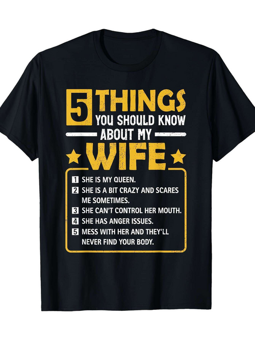 Men's Graphic T-Shirt Five Things You Should Know Bold Yellow Funny Quote Wife