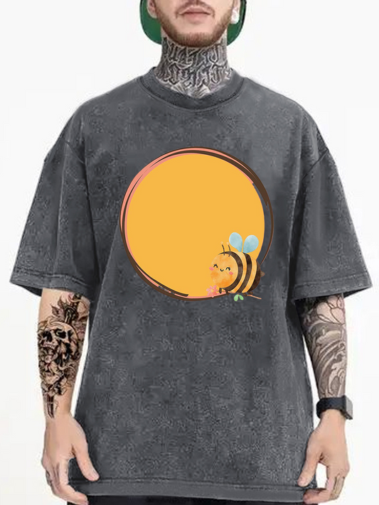 Men's Graphic T-Shirt Smiling Bee Resting Among Golden Yellow Sunlight Circle Bee