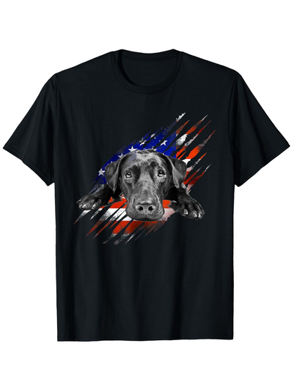 Men's Graphic T-Shirt American Flag With Scratched Paint And Realistic Labrador Retriever Dog