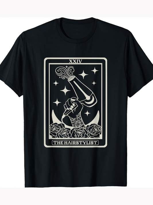 Men's Graphic T-Shirt The Hairstylist Under Starry Night With Tattooed Hand And Roses