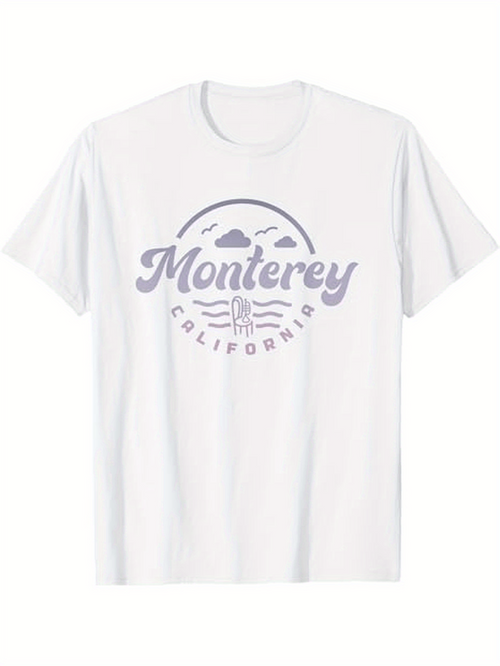 Men's Graphic T-Shirt Monterey California Vintage Coastal Scene With Rolling Waves And Sunny Sky T Shirt