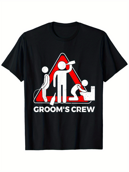 Men's Graphic T-Shirt Grooms Crew Stick Figures With Warning Sign Party Theme