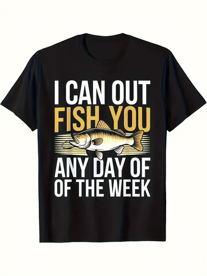 Men's Graphic T-Shirt I Can Out Fish You Illustration With Detailed River Fish