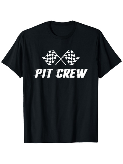 Men's Graphic T-Shirt Pit Crew Checkered Racing Flags With Bold Lettering Across Black T Shirt