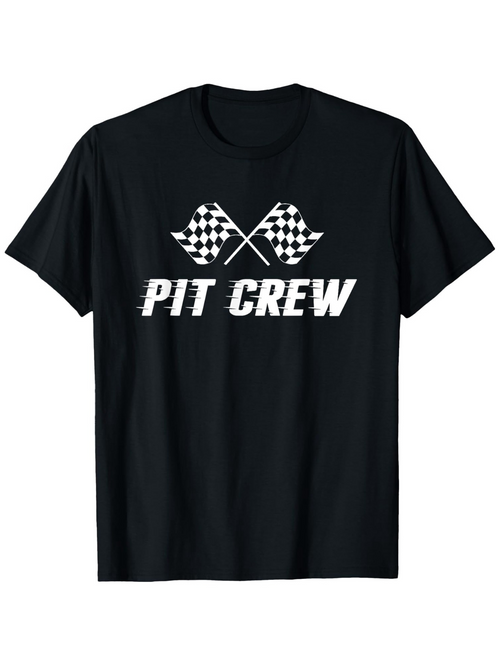 Men's Graphic T-Shirt Pit Crew Checkered Racing Flags With Bold Lettering Across Black T Shirt