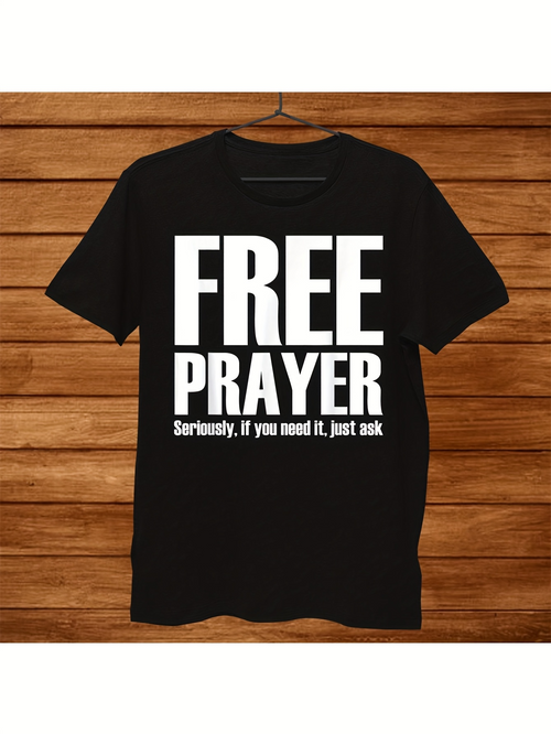 Men's Graphic T-Shirt Free Prayer Bold Letters With Friendly Motivational Slogan Printed T Shirt