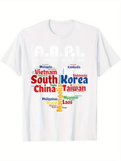 Men's Graphic T-Shirt World Countries Typography With City Names In Vibrant Rainbow Letters Map