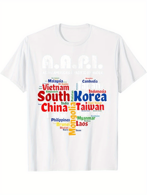 Men's Graphic T-Shirt World Countries Typography With City Names In Vibrant Rainbow Letters Map