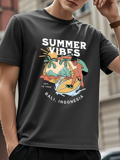 Men's Graphic T-Shirt Summer Vibes Surfboards Palm Trees And Tropical Island Beach