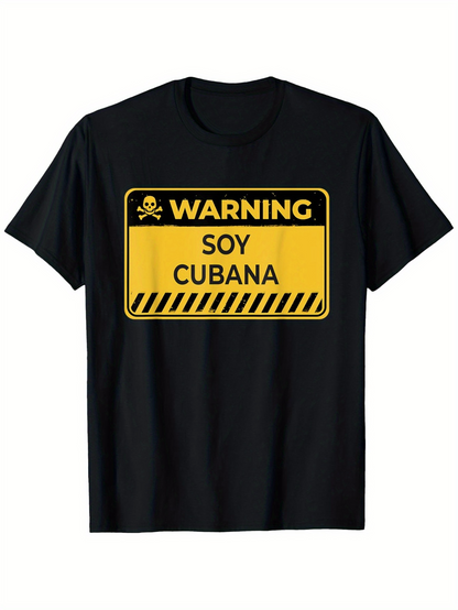 Men's Graphic T-Shirt Warning Sign With Hazard Stripes On Cotton Black T Shirt