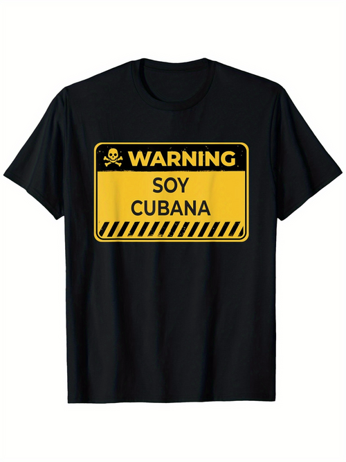 Men's Graphic T-Shirt Warning Sign With Hazard Stripes On Cotton Black T Shirt