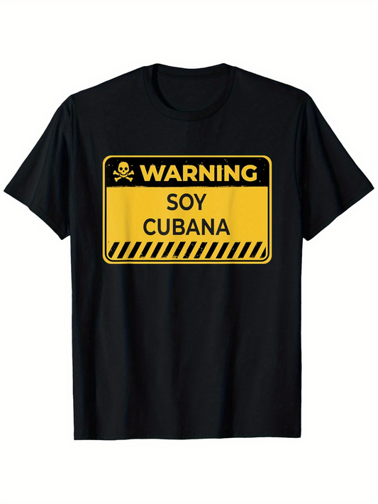 Men's Graphic T-Shirt Warning Sign With Hazard Stripes On Cotton Black T Shirt