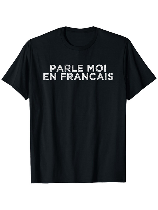Men's Graphic T-Shirt French Language Learning T-Shirt 100% Cotton Crew Neck Tee Breathable & Washable Casual Printed Short Sleeve Top for Men & Women Ideal for Hiking Running Cycling Daily Wear - Black Outdoo