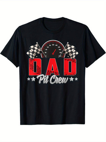 Men's Graphic T-Shirt Dad Pit Crew Racing Flags With Speedometer Graphic Shirt