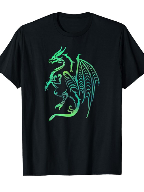 Men's Graphic T-Shirt Neon Green Artistic Tribal Lines Forming Majestic Dragon Figure