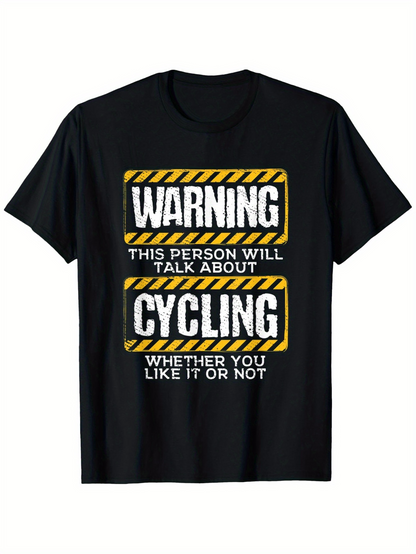 Men's Graphic T-Shirt Warning Tape Strip Design With Bold Typography Cycling