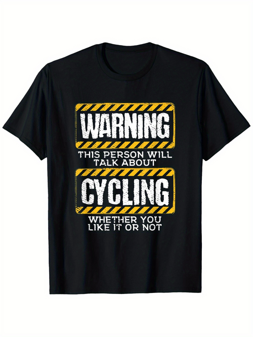 Men's Graphic T-Shirt Warning Tape Strip Design With Bold Typography Cycling