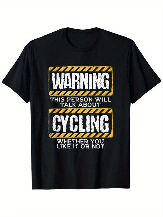 Men's Graphic T-Shirt Warning Tape Strip Design With Bold Typography Cycling