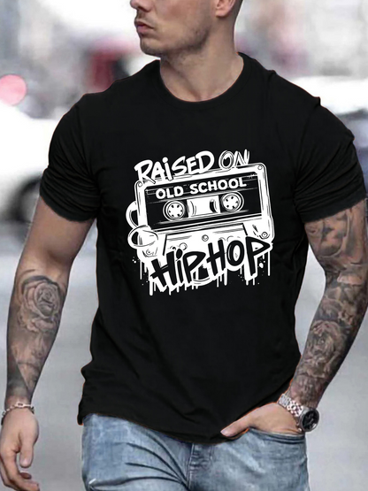 Men's Graphic T-Shirt Raised On Old School Vibes With Graffiti Cassette And Hip Hop Tape
