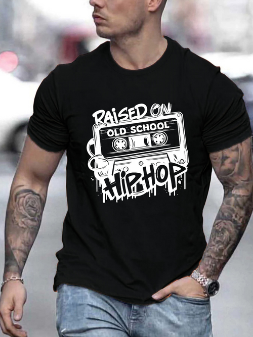Men's Graphic T-Shirt Raised On Old School Vibes With Graffiti Cassette And Hip Hop Tape