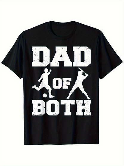 Men's Graphic T-Shirt Dad Of Both White Bold Lettering With Soccer And Baseball Player Silhouettes T Shirt
