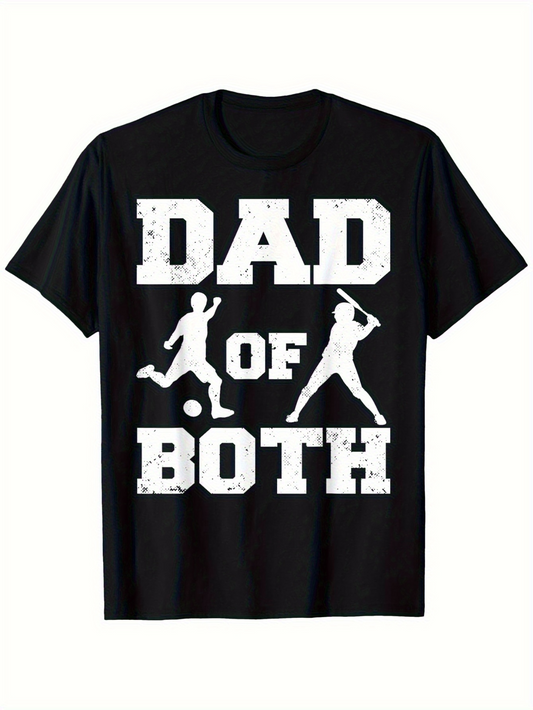 Men's Graphic T-Shirt Dad Of Both White Bold Lettering With Soccer And Baseball Player Silhouettes T Shirt