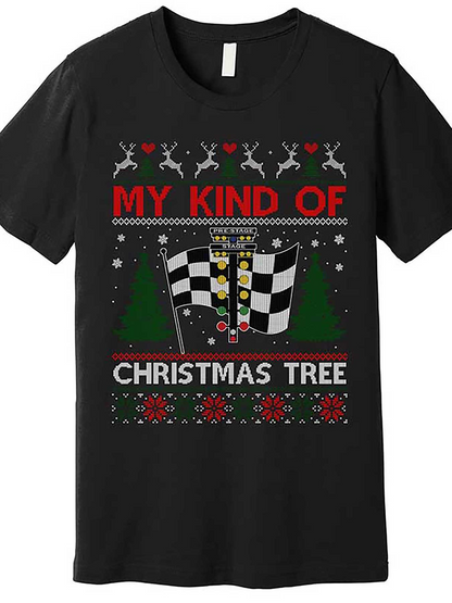 Men's Graphic T-Shirt My Kind Of Christmas Tree Festive Reindeer Patterns With Racing Flags Christmas Tree