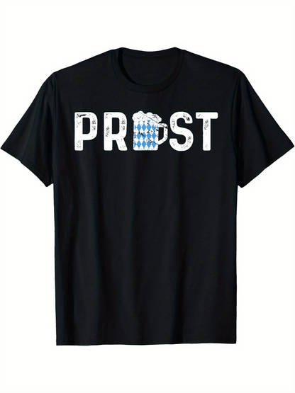 Men's Graphic T-Shirt Prost Blue Checkered Beer Mug With Bold White Typography