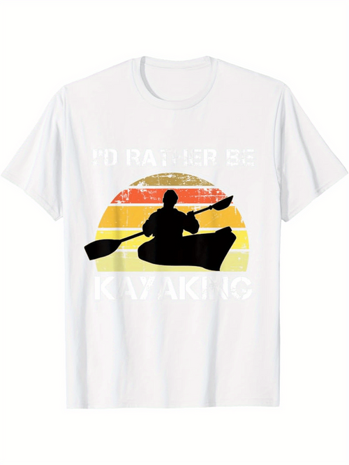 Men's Graphic T-Shirt Vintage Striped Sunset With Black Silhouette Of Man Kayaking