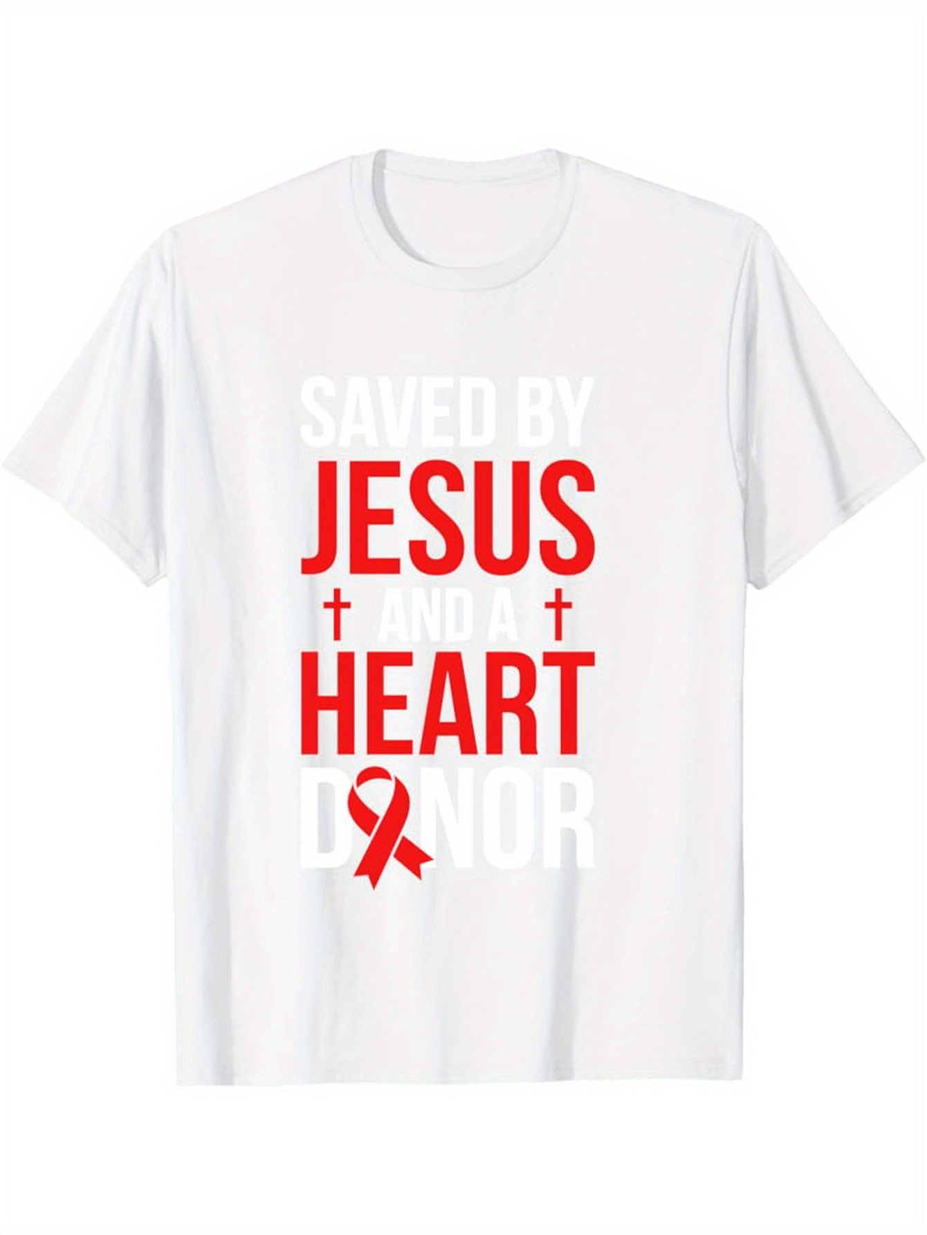 Men's Graphic T-Shirt Saved By Jesus Heart Donor Design With Red Ribbon Crosses T Shirt