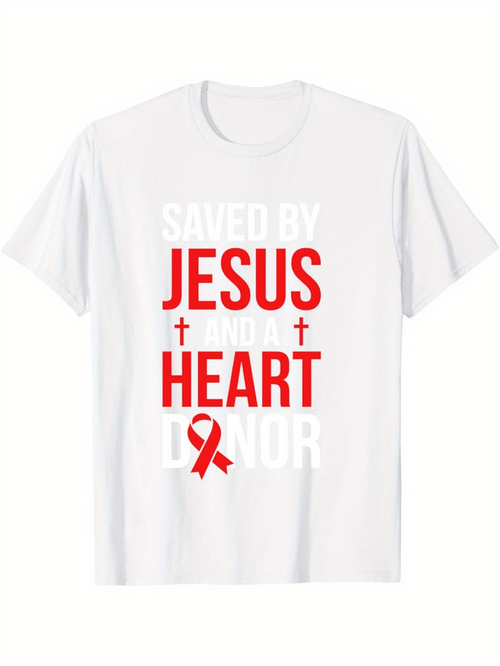 Men's Graphic T-Shirt Saved By Jesus Heart Donor Design With Red Ribbon Crosses T Shirt