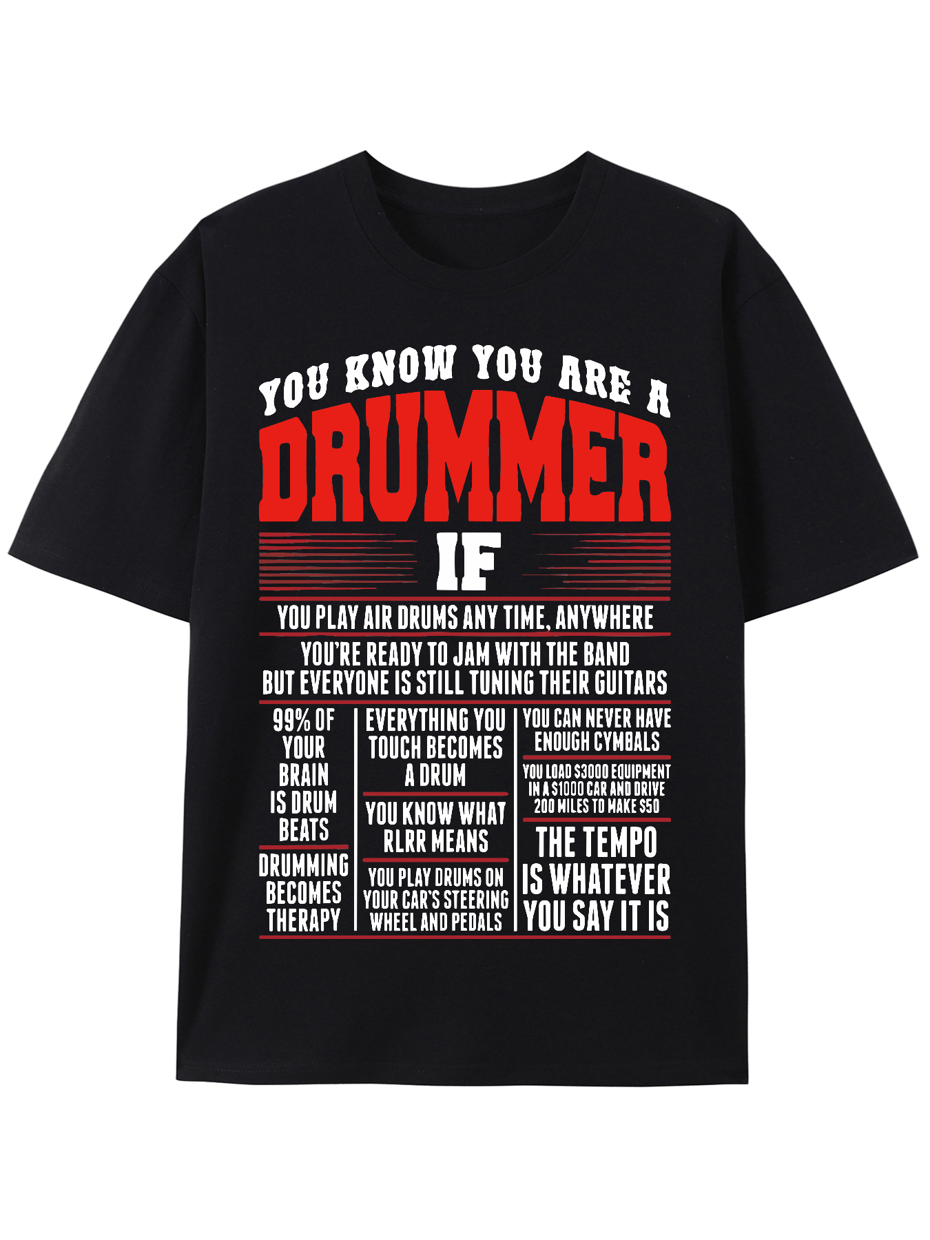 Men's Graphic T-Shirt You Know You Are A Drummer If Black Cotton T Shirt With Motivational Text Print
