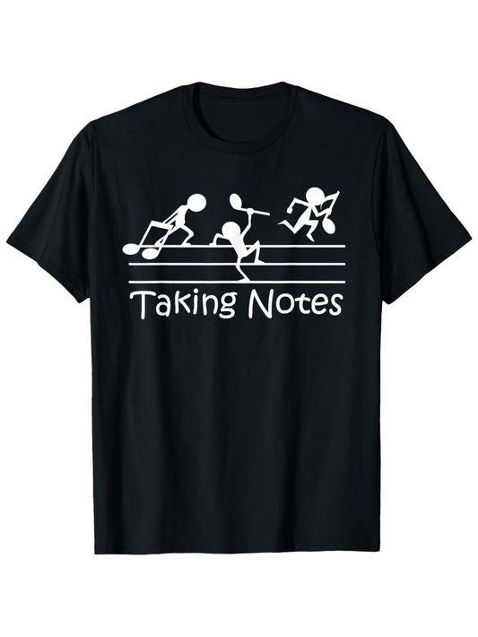 Men's Graphic T-Shirt Taking Notes Playful Stick Figures Dancing Around Musical Notes