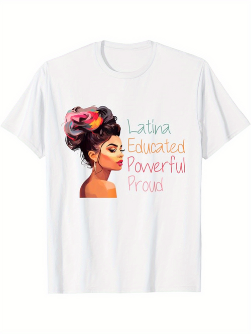 Men's Graphic T-Shirt Latina Educated Powerful Proud With Vibrant Hair Flowers Confident Woman Portrait
