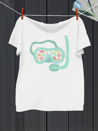 Men's Graphic T-Shirt Floral Reflections In Ocean Blue Diving Goggles Under Sunshine Snorkel Mask