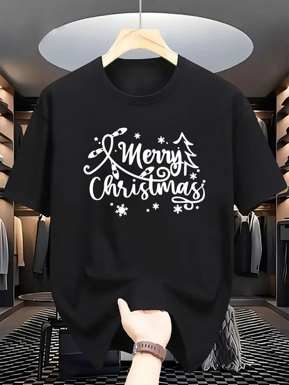 Men's Graphic T-Shirt Merry Christmas Sparkling Snowflakes With Festive Christmas Tree Shirt