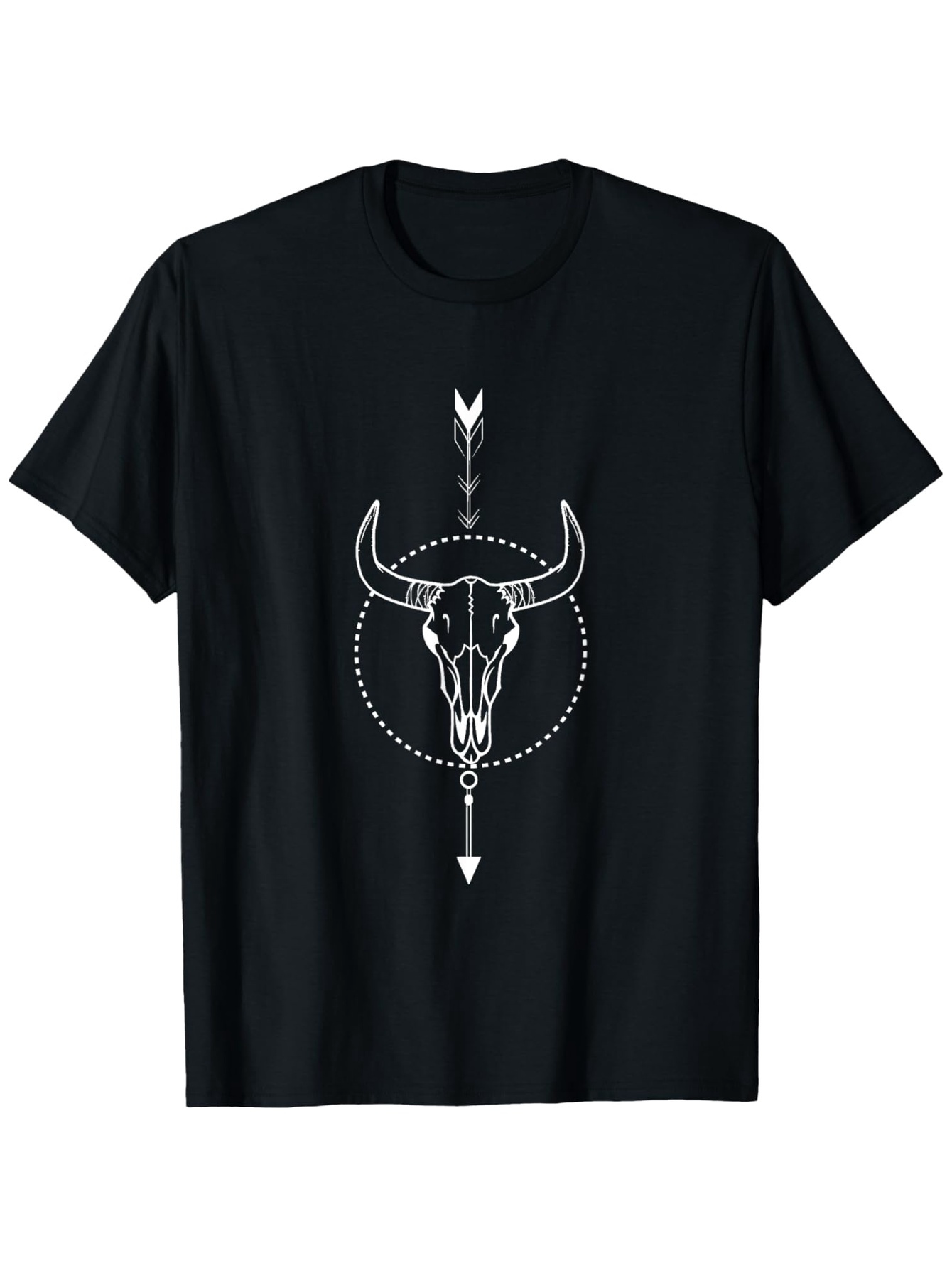 Men's Graphic T-Shirt Symmetrical Arrow With Tribal Dotted Circle Surrounding Bull Skull