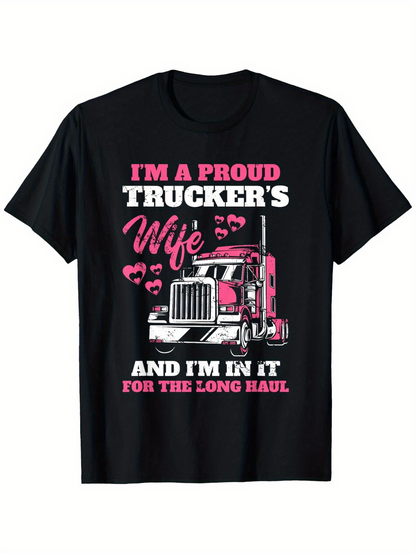 Men's Graphic T-Shirt Im A Proud Truckers Wife With Pink Lipstick Kisses And Graphic Road Haul Truck